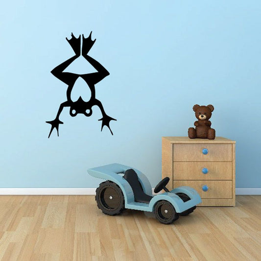 Happy frog wall decal with heart accent, black silhouette