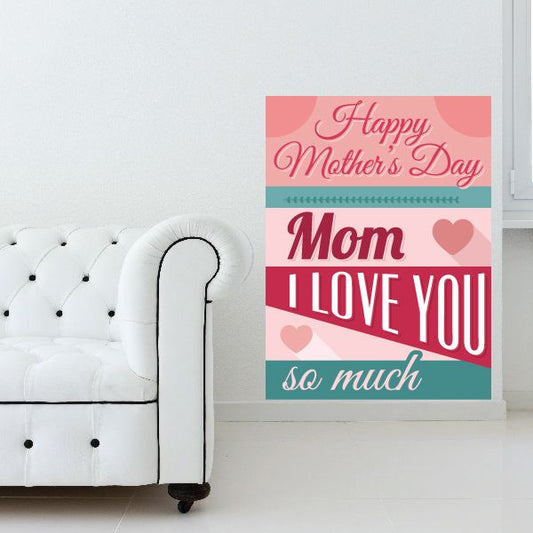 Mother's Day sticker for Mom with pink hearts and "I LOVE YOU" text