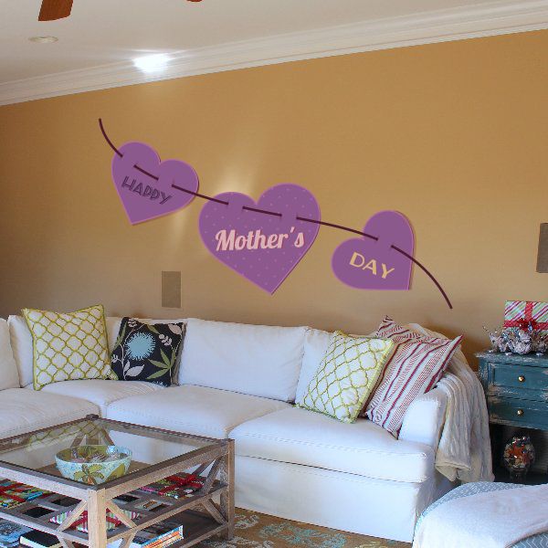 Happy Mothers Day string hearts sticker: purple heart banner with 'Mother's Day' text