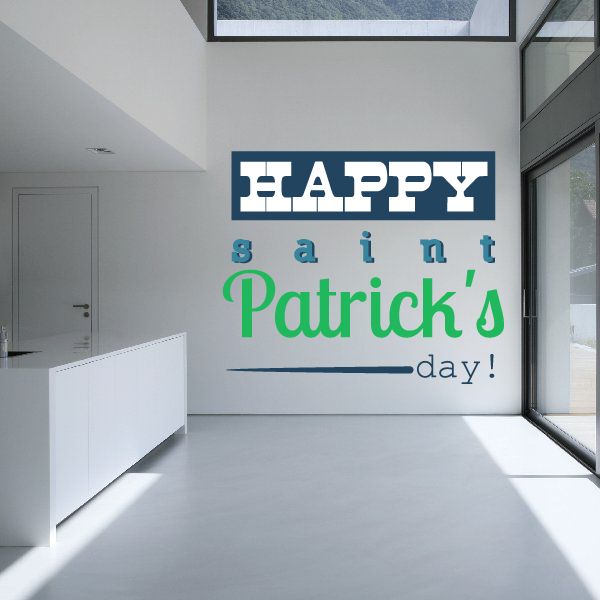 Happy St Patrick's Day printed die-cut decal, blue and green text