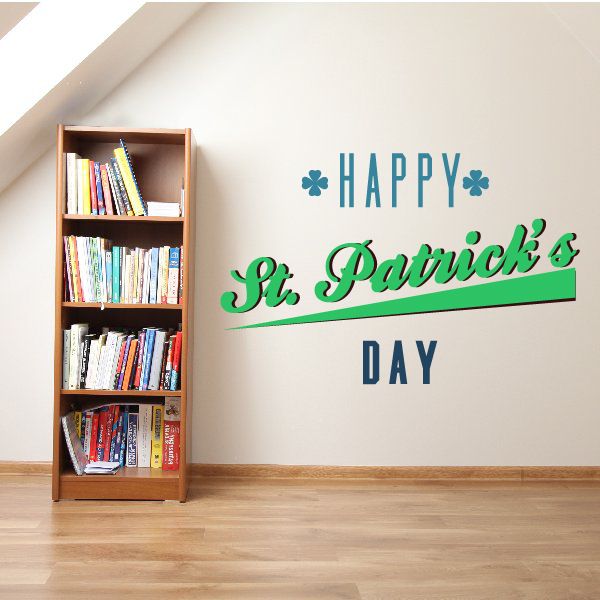 Happy St. Patrick’s Day die-cut wall decal with green shamrocks and bold lettering