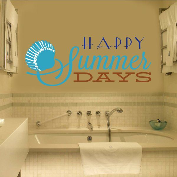 Happy Summer Days wall decal with blue seashell and cursive lettering