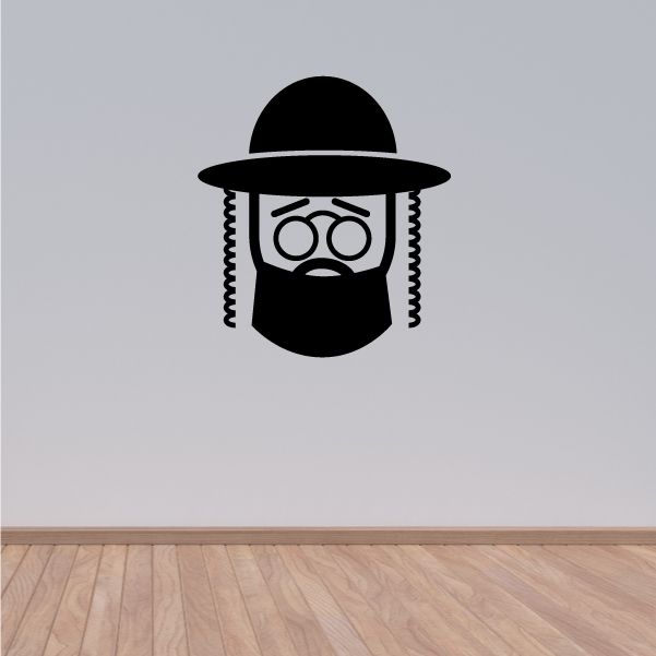 Hasidic Jewish man decal with black hat, sidelocks, glasses, and beard silhouette
