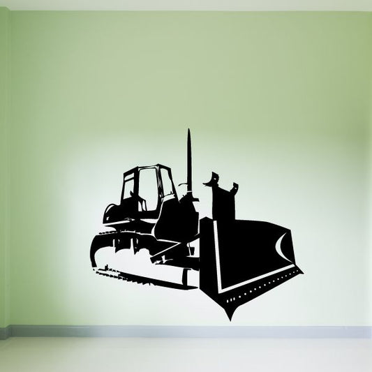 Bulldozer equipment wall decal, black silhouette with blade and arm