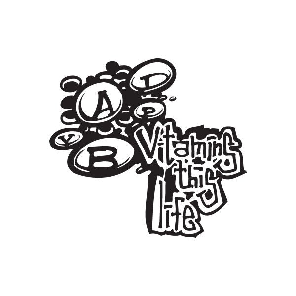 Healthy lifestyle wall decal in black vinyl with stylized lettering and icons