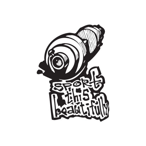 Vinyl wall decal with black retro camera icon and graffiti-style lettering