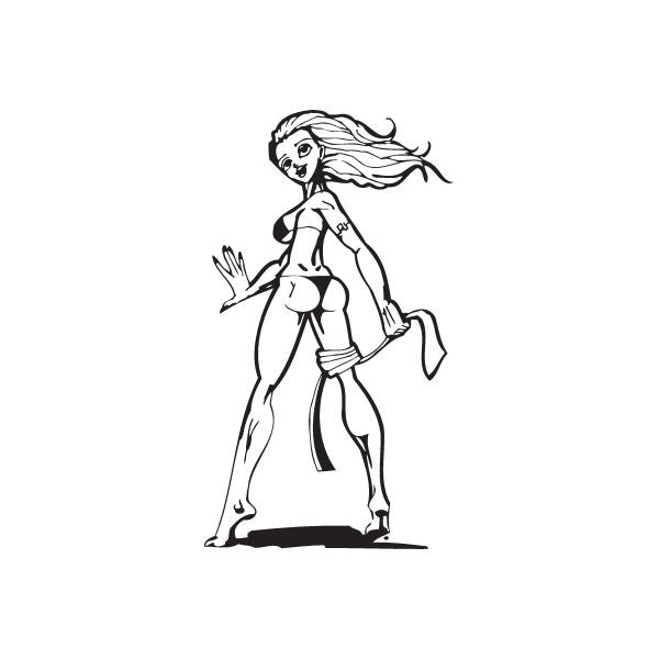 Healthy lifestyle vinyl wall decal, black line-art woman with a lightbulb