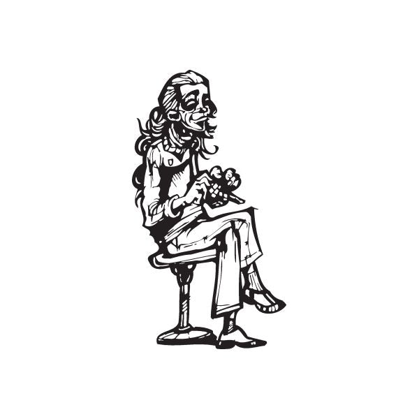 Vinyl wall decal of black line-art cartoon figure holding a child