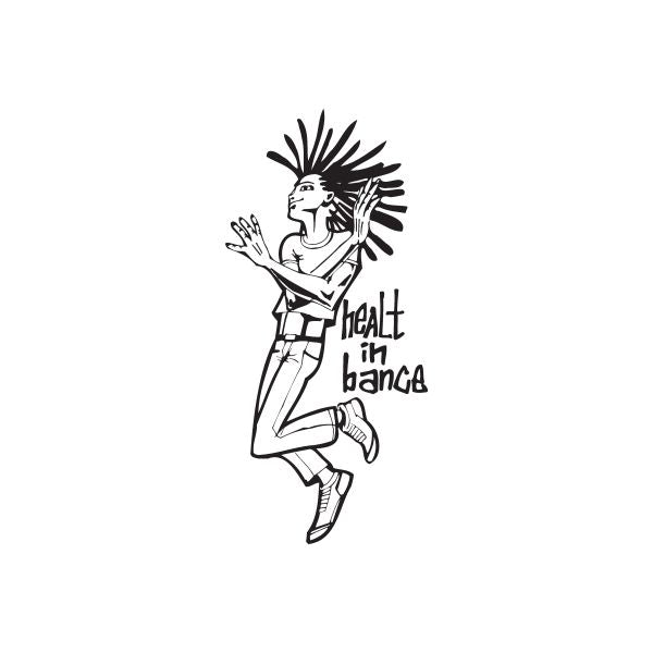 Vinyl wall decal featuring a black-and-white dancing woman with health text
