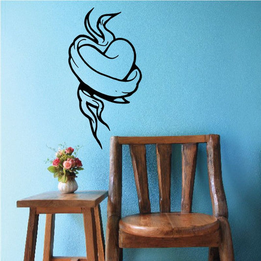 Heart with angel wings vinyl wall decal, black outline