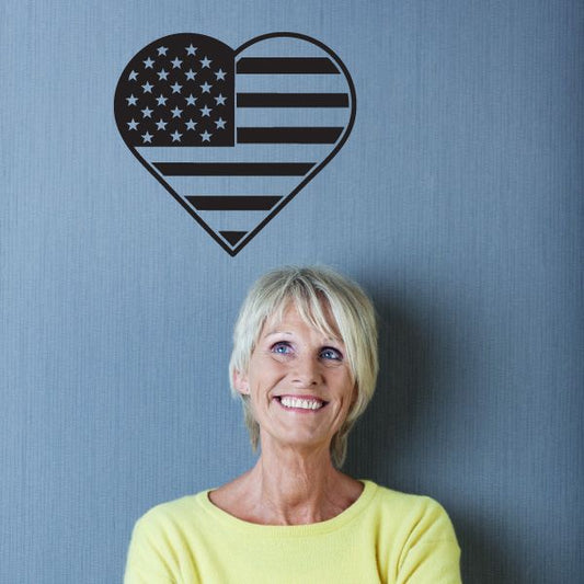 Heart-shaped America flag decal with stars and striped bands