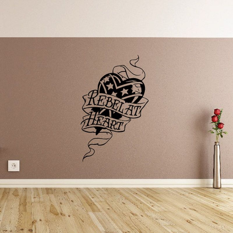 Heart, stars, and ribbon wall decal in black