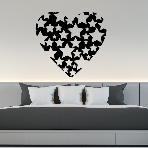 Heart-shaped star decal with black and white stars