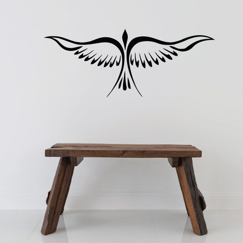 Black eagle wing decal with central beak and raised feather detail