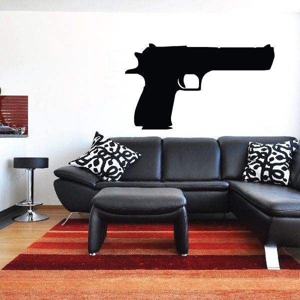 Black pistol wall decal silhouette, semi-automatic handgun shape