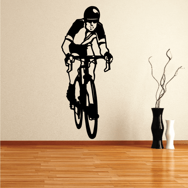 Cyclist riding forward helmet decal, black silhouette