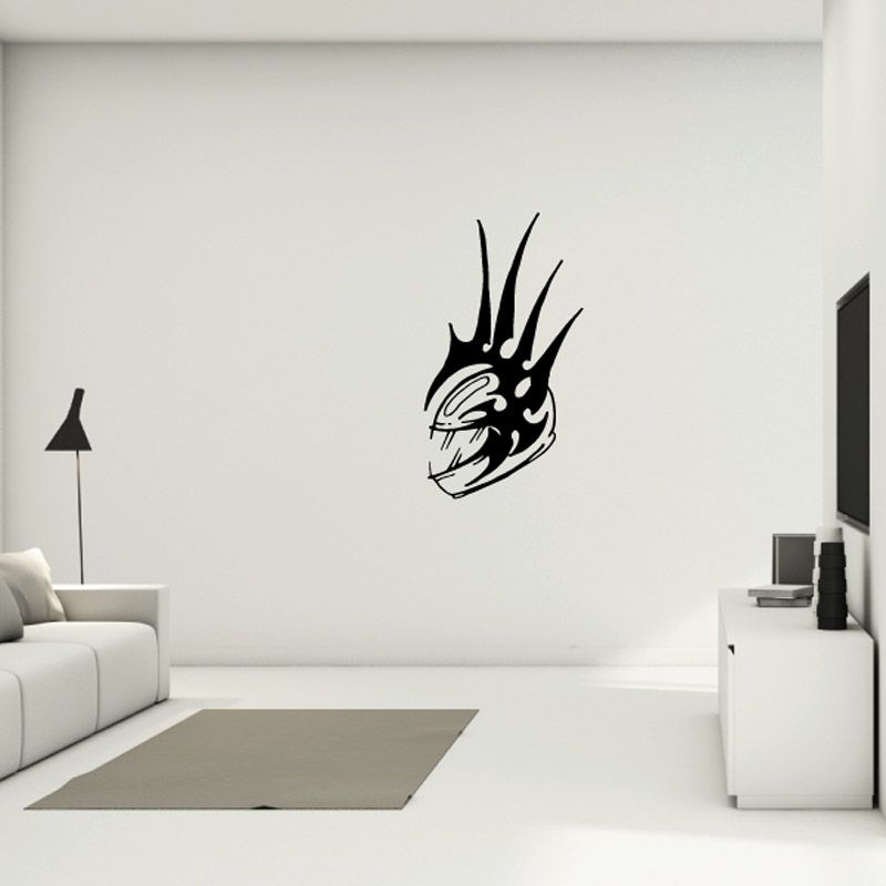 Motorcycle helmet tribal wings wall decal, black vinyl graphic