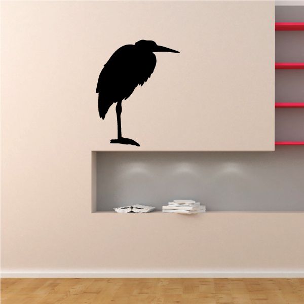 Heron wall decal with black bird silhouette standing on one leg