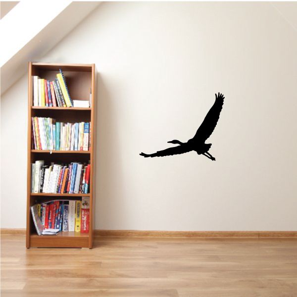 Black heron wall decal, flying bird silhouette