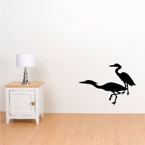 Black heron vinyl wall decal with two bird silhouettes