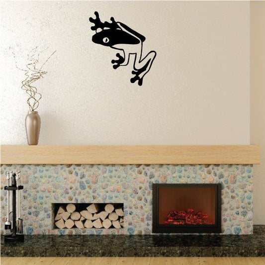 Frog hiding wall decal, black frog silhouette with open mouth