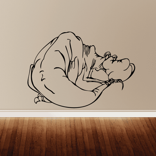 Hiding Tyrannosaurus decal in black line art, dinosaur rearing and peeking