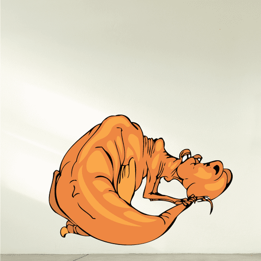 Curled orange Tyrannosaurus printed decal with bared teeth