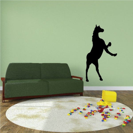 Standing black horse wall decal, full-body profile with raised front leg