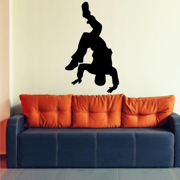 Wall decal of a black hip hop dancer silhouette in mid-dance pose