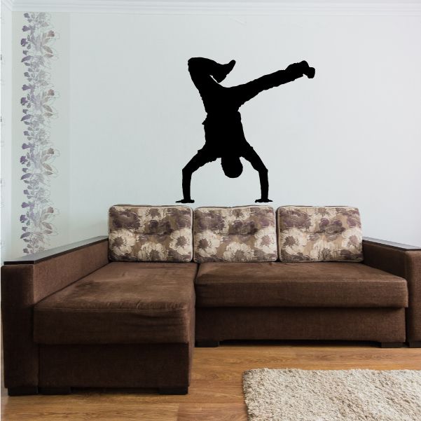 Hip hop dancer vinyl wall decal, black silhouette dancing on wall