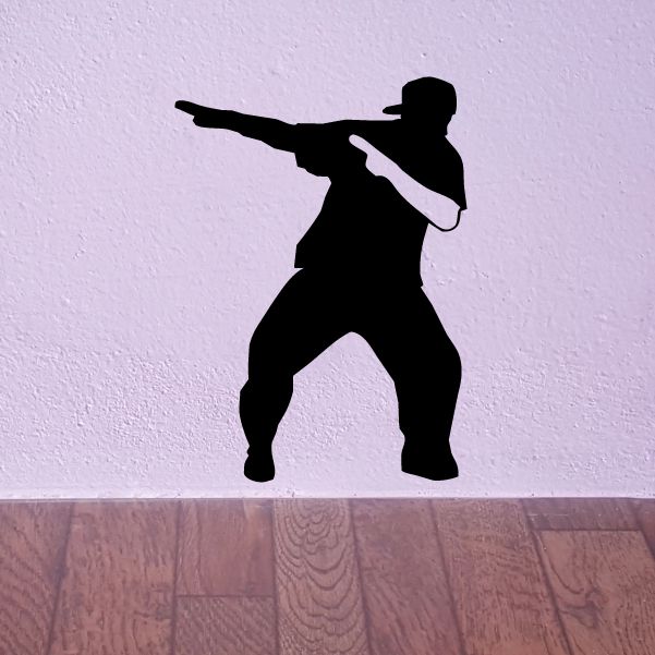 Hip hop dancer wall decal, black vinyl silhouette of a dancing figure with raised arm