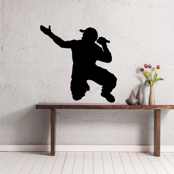 Black hip hop dancer wall decal silhouette in dynamic pose