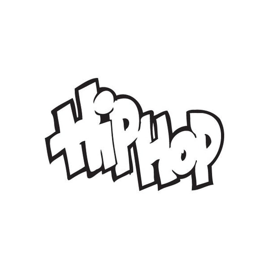 Graffiti decal with bold black street-lettering and white highlights