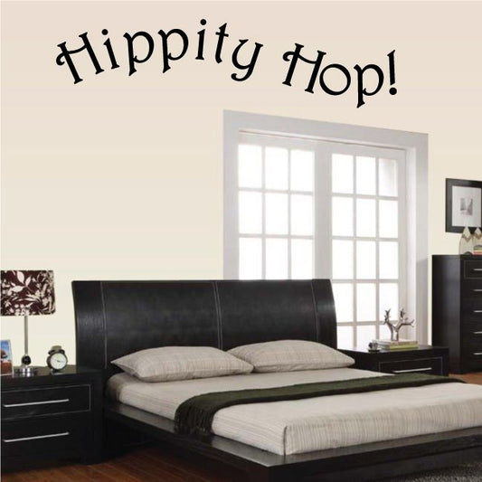Wall decal with 'Hippity Hop!' in playful lettering
