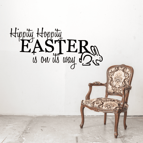 Easter bunny wall decal with Hippity Hoppity and Easter on its way text