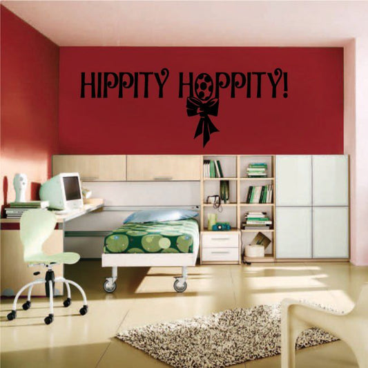 Black HIPPITY HOPPITY hanging ribbon decal with bow and rose
