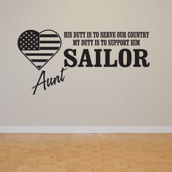 Sailor aunt wall decal with US flag heart and text 'SAILOR' and 'Aunt'.