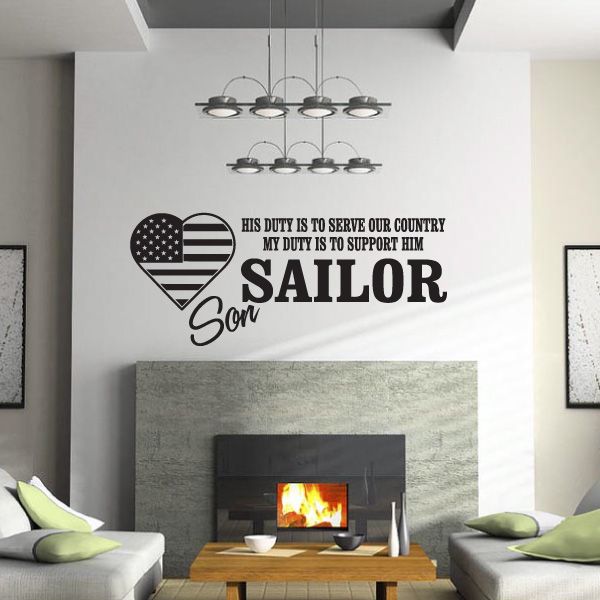 Sailor son wall decal with US flag heart and SAILOR Son text