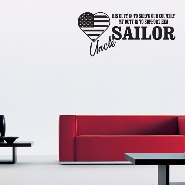 Sailor uncle patriotic decal with heart flag, stars, and bold word 'SAILOR'