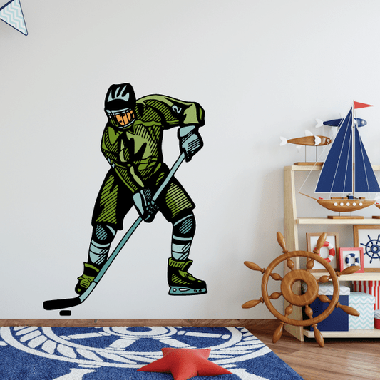 Image of Hockey Player Wall Decal - Vinyl Sticker - Car Sticker - Die Cut Sticker - CDSCOLOR068