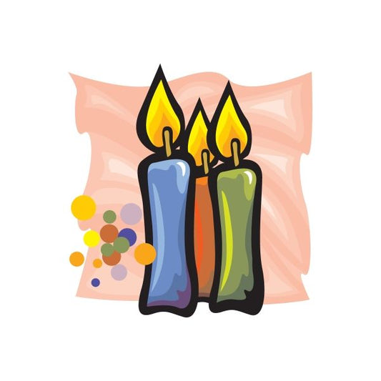 Birthday candle sticker with two lit candles and pink ribbon background