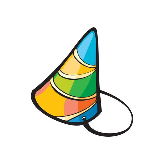 Colorful birthday hat sticker with hanging string
