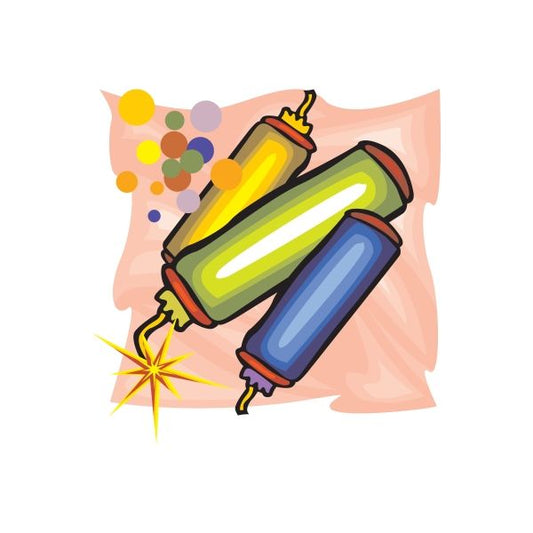 Colorful streamer bottles sticker with yellow-green and blue bottles and starburst accents