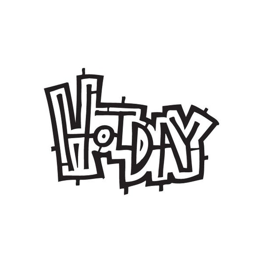 Graffiti decal with HAPPY text, black and white
