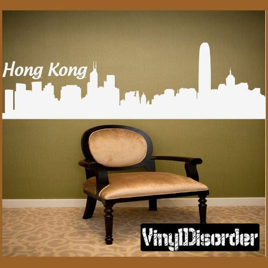 White Hong Kong China skyline wall decal with high-rise silhouette and text