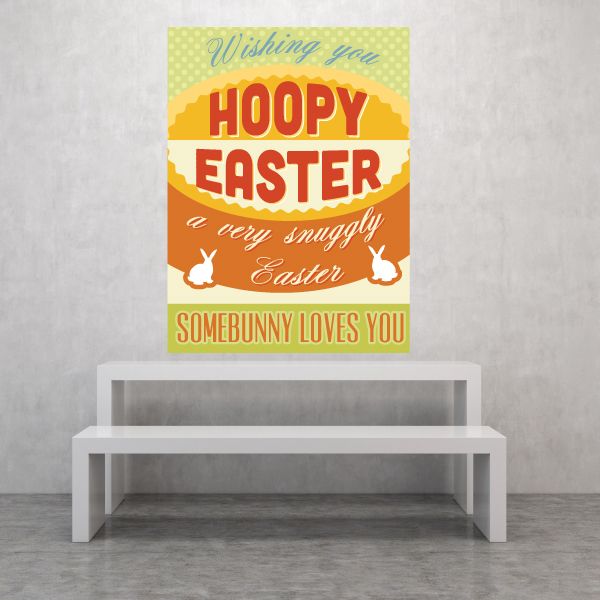 Easter sticker with HOOPY EASTER text and SOMEbunny LOVES YOU message