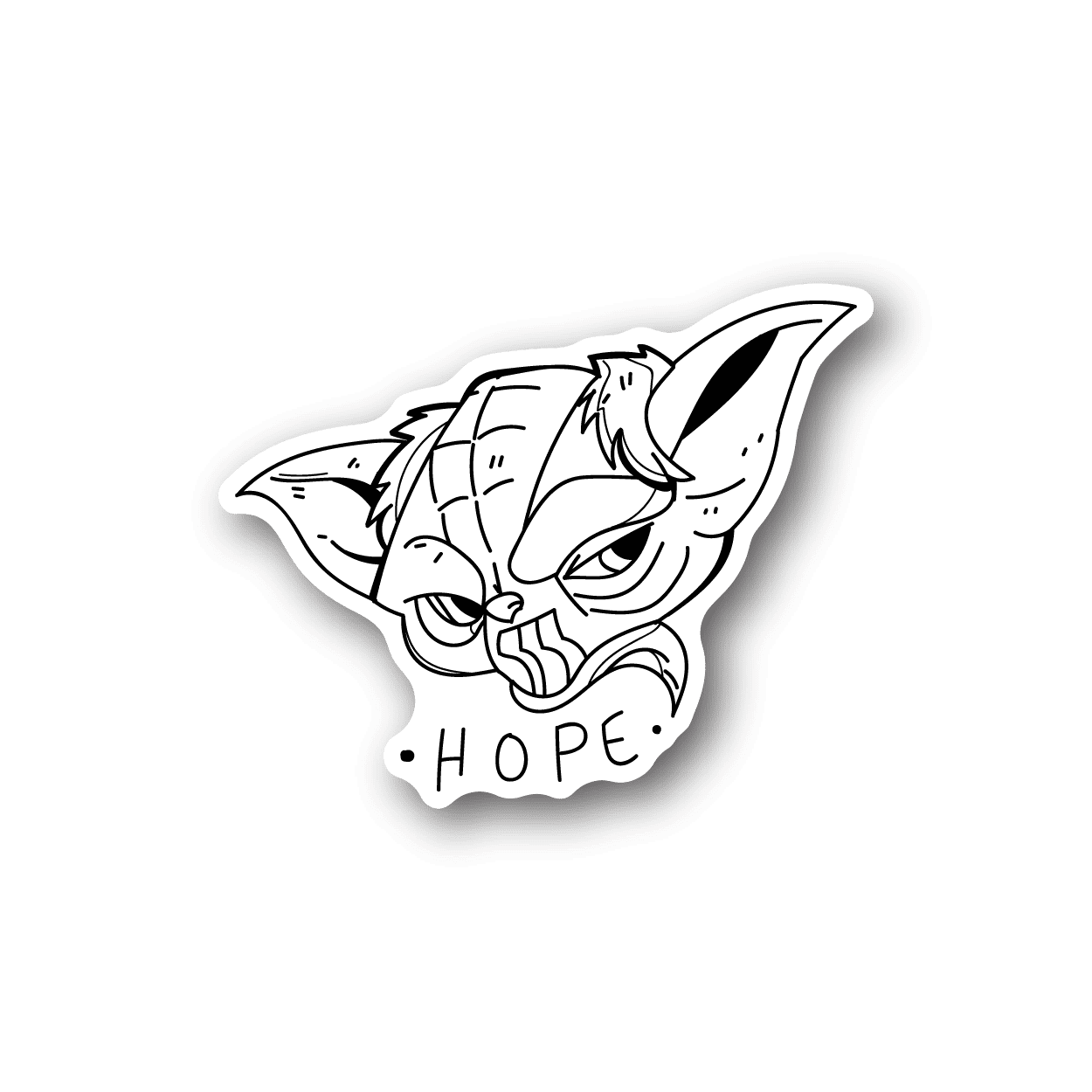 Hope vinyl sticker with white cartoon wolf head and HOPE text
