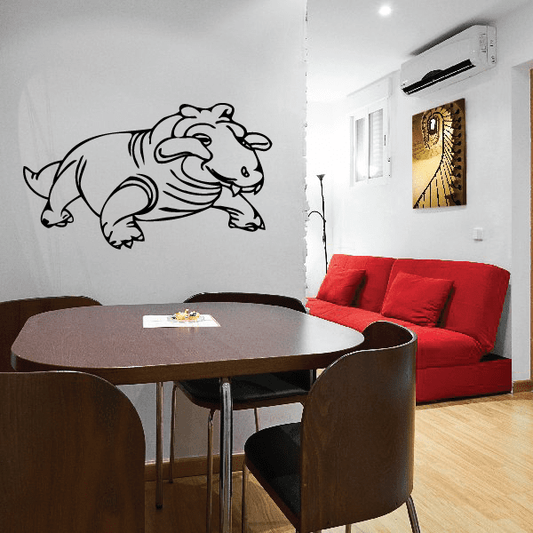 Horned dinosaur wall decal with black outline