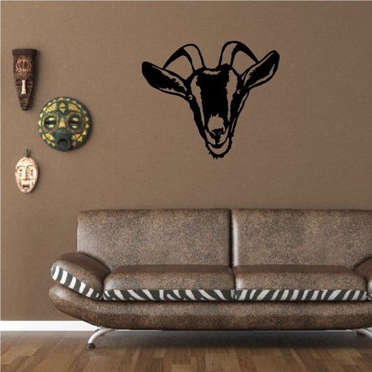 Horned goat head decal, black goat head with curved horns