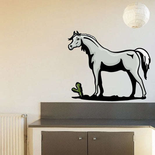 Horse and cactus sticker featuring a standing white horse with green cactus